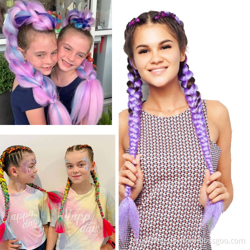 Jumbo Braiding Hair Extensions Colorful Braids Hair Synthetic Fiber Yaki Texture Two Three Four Color For Kids And Women 24inch